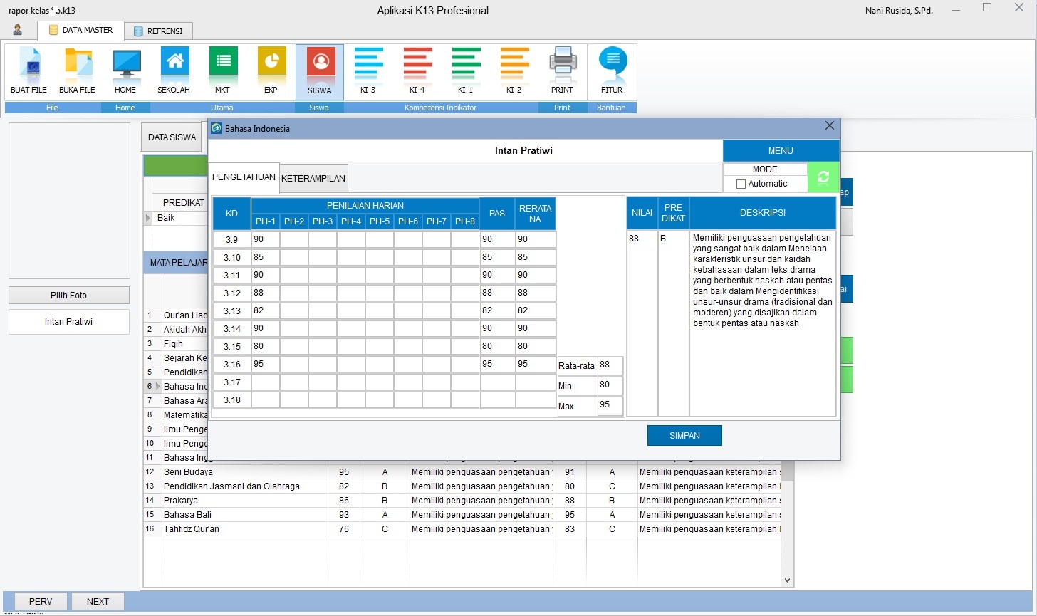 Input nilai SMA